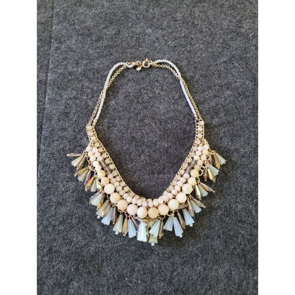 LOFT Gold tone Rhinestone Faux Pearl Multi-Tier Statement Necklace - Picture 3 of 3